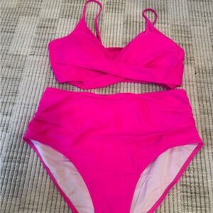 Hot Pink High-Waist Bikini Set